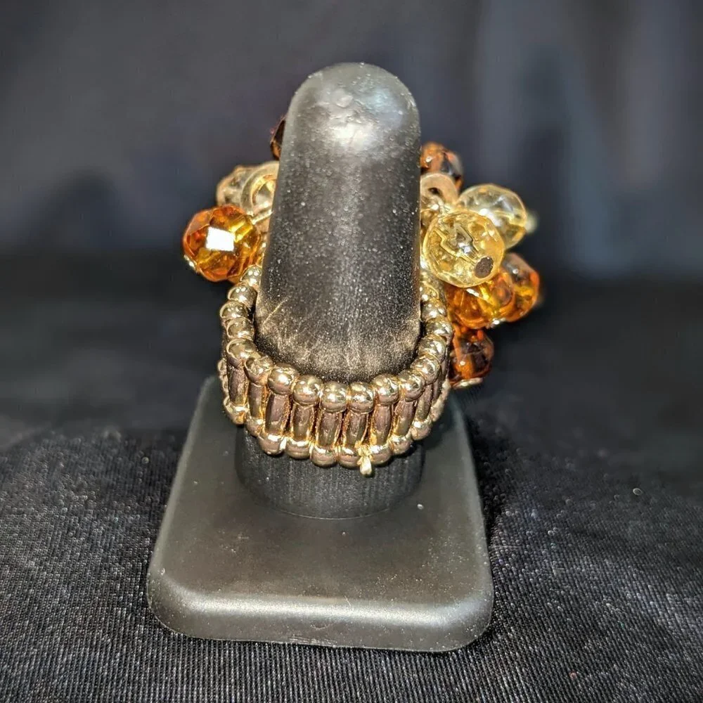Beaded Pair of Rings- Earthy Tone & Pink Gold Black and White Beads